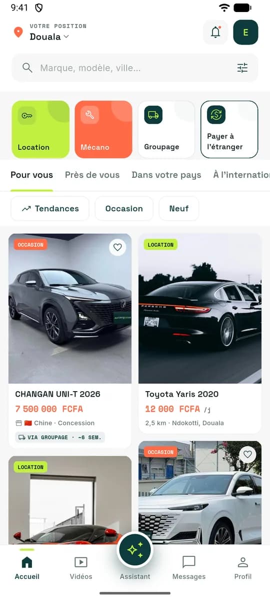 Accueil de l'application Cargoove